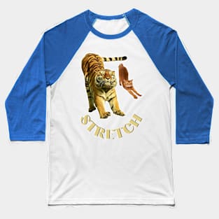 Stretch exercise by a tiger and a cat - gold text Baseball T-Shirt